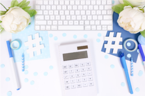 Calculator next to keyboard